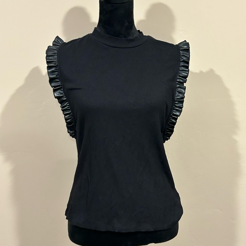 Sunday in Brooklyn Black Ruffle Tee/Tank